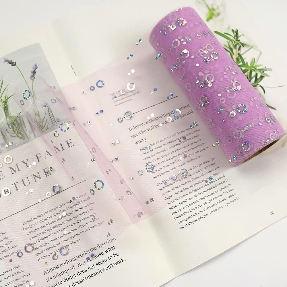 Yuanchuan Sequin Glitter Tulle Rolls 6 inch x 10 Yards (30 feet) Purple for Table Runner Chair Sash Bow Pet Tutu Skirt Sewing Crafting Fabric Wedding Unicorn Halloween Party Gift Ribbon (Purple)