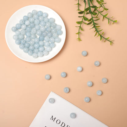 60pcs 6mm Natural Stone Beads Aquamarine Beads Energy Crystal Healing Power Gemstone for Jewelry Making, DIY Bracelet Necklace