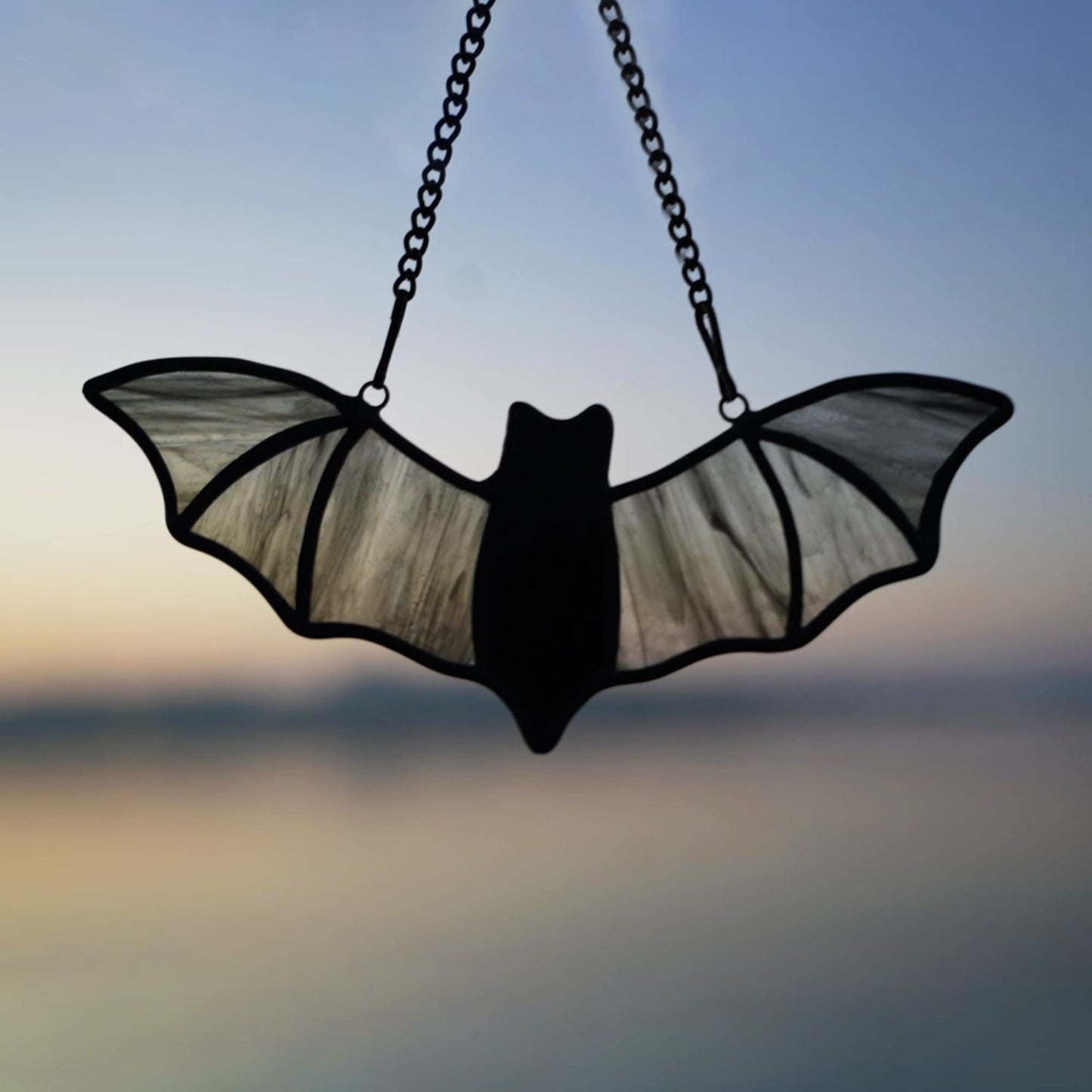 HAOSUM Bat Stained Glass Window Hanging Suncatcher for Window,Halloween Bat Decoration 7.1×3.0 inch…