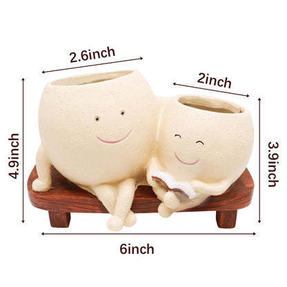 LAUGOKOBE Smily Face Planter Pot for Plants, Cute Double Head Planters for Indoor Outdoor Plants, Modern Lady Head Vase Girl Face Planter, Unique Succulent Pots with Drainage Hole (Khaki)