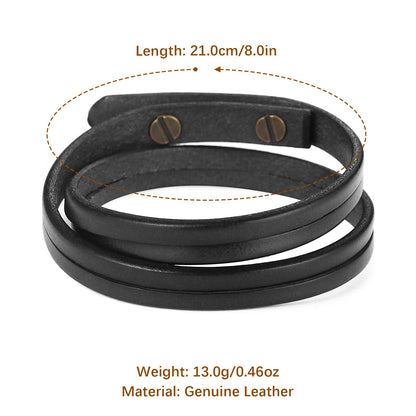 HZMAN 8.0 Inch Mens Handmade Leather Cuff Bracelet Steampunk Style leather wrap Wristband for Women Genuine Leather Bracelet (Black)