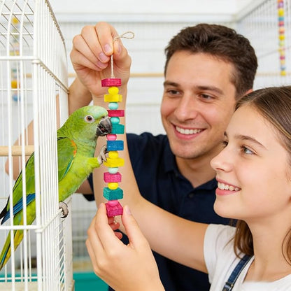 Bird Toys, 100 Pcs Multi-Color DIY Wooden Blocks, Chewing Playing Training Toy for Cockatoos, Macaws, African Grey, Small Medium Parrots