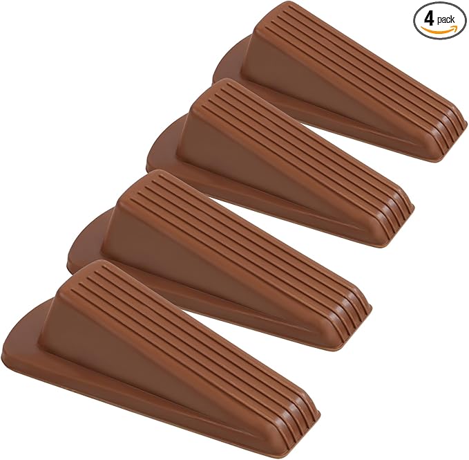 4 Pack Door Stoppers for Bottom of Door, Brown 4.8x2.2x1.3in Door Stops, Rubber Door Stopper Wedge, Sturdy Stackable Door Stops for Floor
