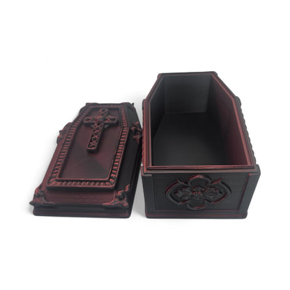 ZZ LIFE Coffin Display Container – Gothic Halloween Storage Box – Spooky Decorative Prop for Desk or Shelf – 3D Printed Creepy Organizer – Goth Inspired Display Case (Red/Black)
