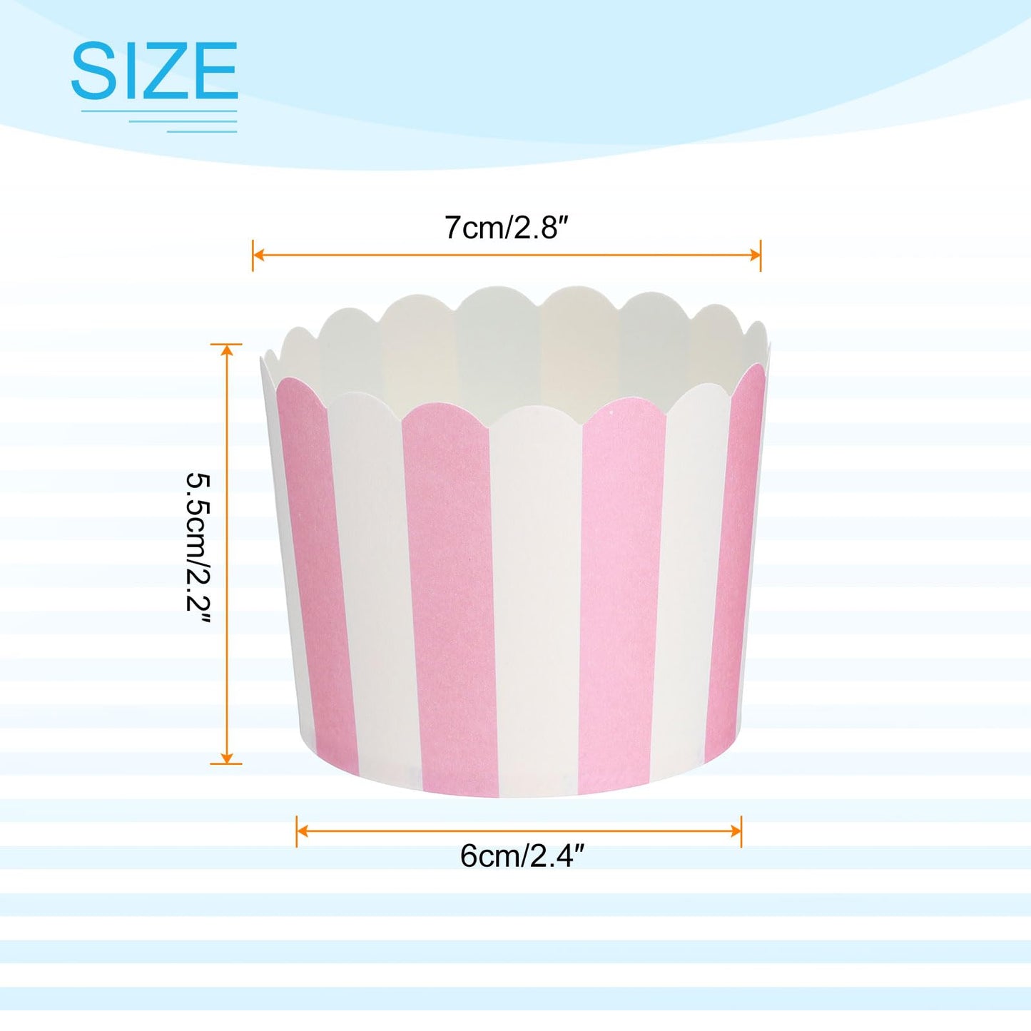HARFINGTON 50Pcs Paper Baking Cups 6oz Greaseproof Disposable Bulk Cupcake Muffins Liners Cases Wrappers for Wedding Birthday Graduation, Stripe Pink