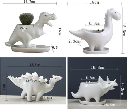 zmgmsmh Ceramic Succulent Plant Pot Cactus Plant Pot Flower Pot Container Planter with Drainage Hole Home Office Desk Garden Gift Idea Animal Shaped Flower Pot Cute Vase Pot (4pcs Dinosaur)
