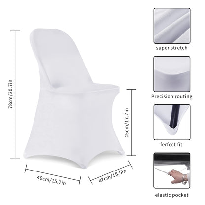 HAINARverS Folding Chair Covers for Wedding, 10pcs Stretch Spandex Washable Fabric Chair Cover, Decoration Chair Cover for Wedding, Party, Banquet, Birthday, Conference, Event(White, 10 PCS)