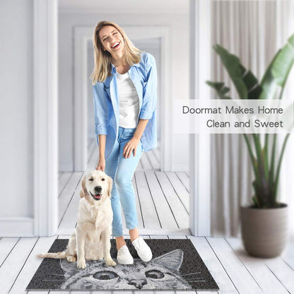 MR FANTASY Cat Door Welcome Mat - Outdoor Entrance, Durable Doormat for Indoors & Outdoors, High Traffic Areas, 17x29