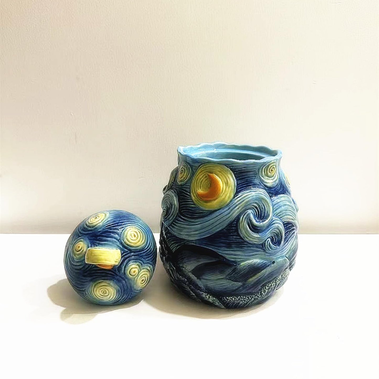 FORLONG Ceramic Hand-Painted Starry Sky Sealed Jar,Food Storage Containers with Lids, Home Kitchen Countertop Decorative(64 ounces)