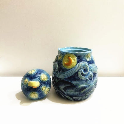 FORLONG Ceramic Hand-Painted Starry Sky Sealed Jar,Food Storage Containers with Lids, Home Kitchen Countertop Decorative(64 ounces)