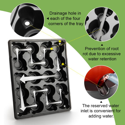RooTrimmer 3 Inch Plastic Plant Pots 100 Pcs with 5 Pcs 20 Cell Seed Starter Trays, Thick Black Small Nursery Pots and Propagation Shuttle Trays for Seed Starting, Plant Propagation Starter Kit 5 Sets