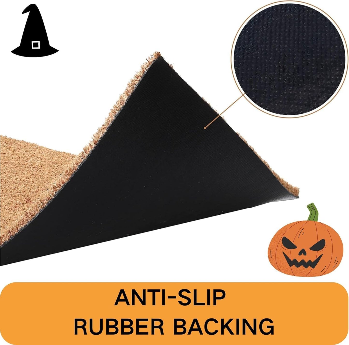 Fallovea Halloween Welcome Door Mat Combo Set, Skeletal Hand Coco Coir Doormat -28" x 43" Black and White Striped Rug, Autumn Front Porch Entryway Decor Floor Mat