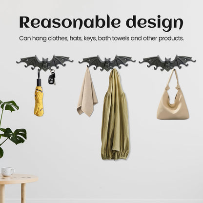 Womeet Coat Hooks Wall Mounted, Rustic Bat Key Hook Holder, Heavy Duty Decorative Black Wall Hooks for Mudroom, Towels, Hat Rack, Purse Hooks, Cast Iron Decorative ‎Antique Black Hooks