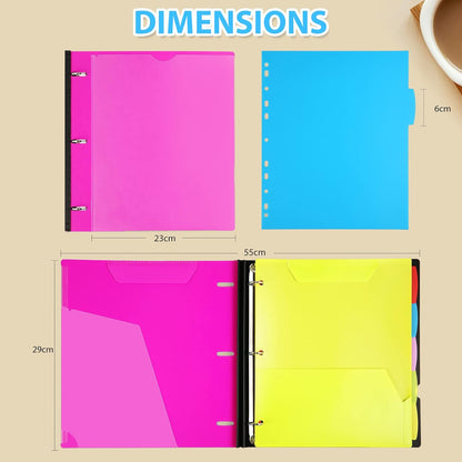 WOT I 1-Pack Telescoping 3 Ring Binder Notebook - Customizable Cover, 5 Dividers & Pocket Folder in One Slim Organizer (60 Sheets Included), Pink
