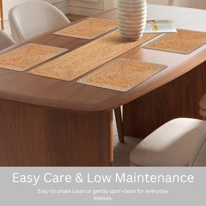 Ohomly Living Rustic Braided Jute Table Runner 36 Inches Long - 13x36 Inch Farmhouse Style Natural Dining Table Décor - Durable, Non-Slip, Heat & Scratch Protection 100% Jute Handcrafted Table Runner