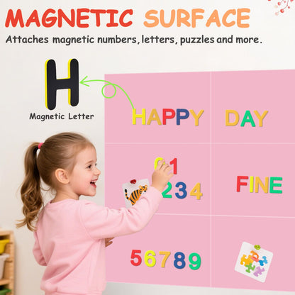 OMKSIH Magnetic Chalkboard Wall Decal Pink Set of 6 Peel and Stick Magnet Sheets with Chalk Tangram Puzzle and Multiple Accessories Magnetic Chalk Boardfor Home Playroom and Classroom