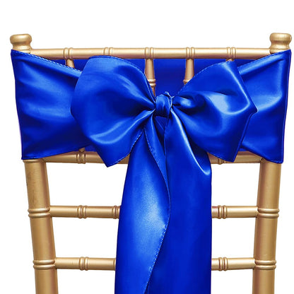 ZSJFMF Pack of 50 Satin Royal Blue Chair Sashes Bows 7 X 108 Inch Universal Gold Chair Ribbons for Wedding Ceremony Party Banquet Event Chair Decorations - Royal Blue Chair Sashes 50 Pack