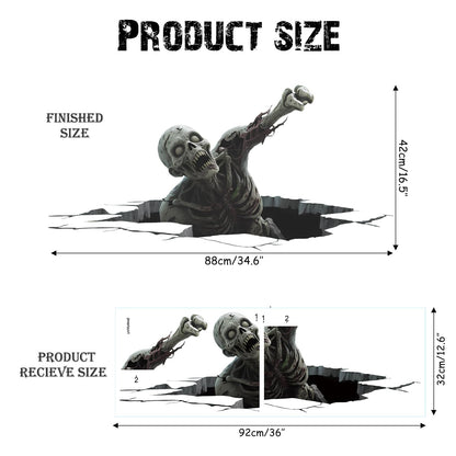 IARTTOP 3D Halloween Party Window Stickers (90x30cm)Horror Zombie Wall Decals Halloween Breaking Through Walls Stickers Spooky Skeleton Window Decal for Haunted House Horror Party Bathroom Decoration