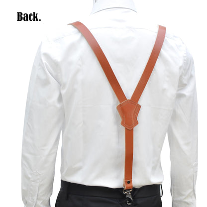 WELKINLAND Buffalo Leather Suspenders - Heavy Duty Work Suspenders for Men, Brown Leather with Hooks