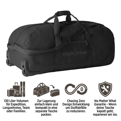 Eagle Creek No Matter What Rolling Duffel - Durable Rolling Bag for Travel - Adjustable Shoulder Strap - Heavy Duty Wheels - Lockable Zippers - Multiple Carry Options - 130L - Black