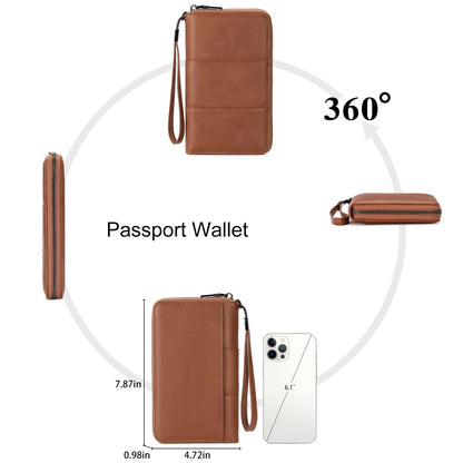 LEEXTON RFID Blocking with Zipper Travel Passport Wallet,Travel Document Organizer for Men and Women Family Holder with Wrist Strap