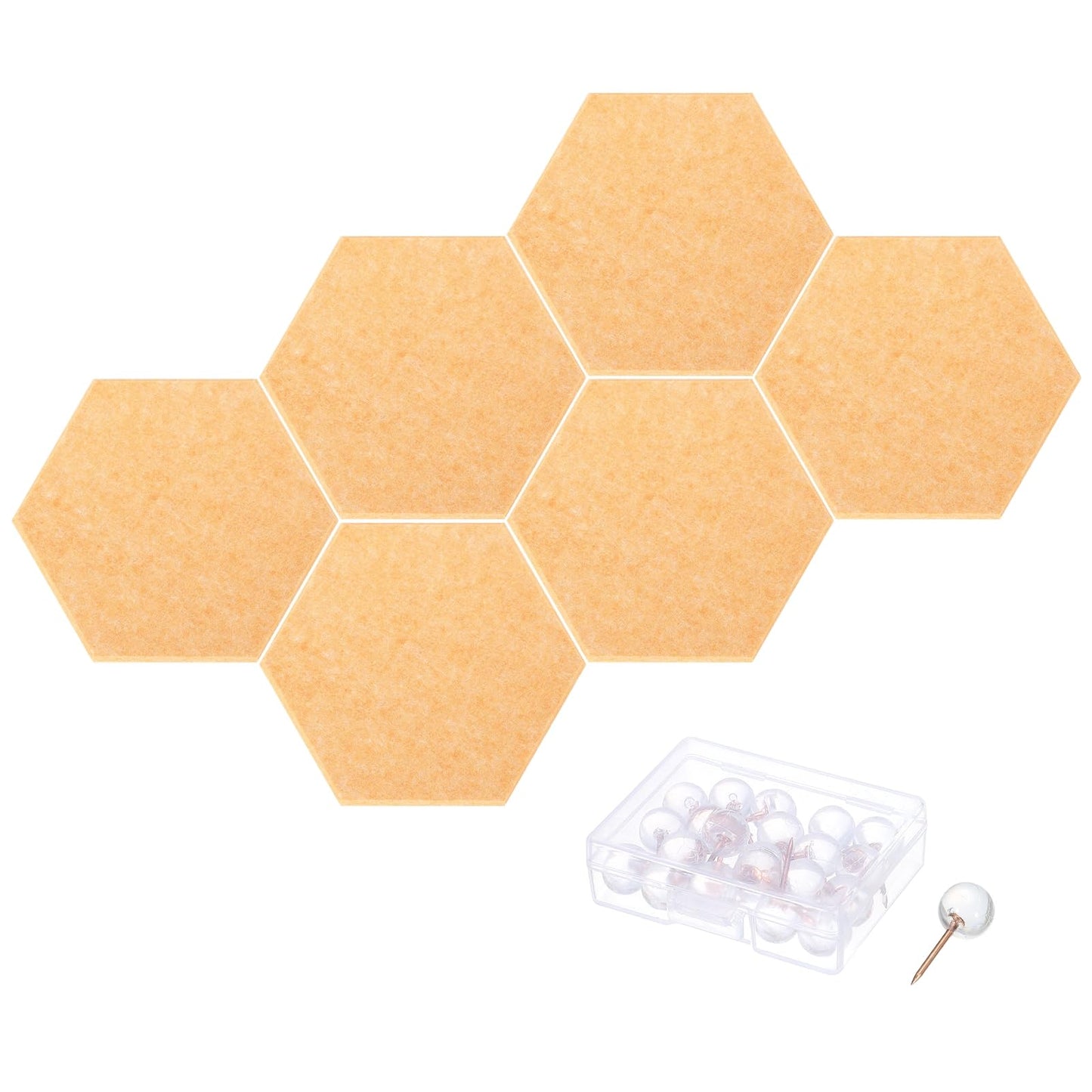 PATIKIL Felt Bulletin Board, 12"x10", 6 Packs Self Adhesive Hexagon Felt Tiles for Sound Proofing Wall Panels for Home Office Recording Studio,Game Room, Gold