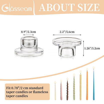 Glasseam Glass Tapered Candlestick Holders: 10Pcs Small Taper Candle Holders Bulk Clear Candle Sticks Holder Decor Short Modern Candle Holder for Table Centerpiece Wedding Christmas Dinner Party
