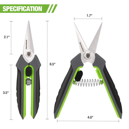 WORKPRO 2 Pack Garden Pruning Shears with Sheath, 6.5” Small Hand Pruners/Snips/Clippers- Spring Loaded & Precision Straight Blades, Microgreen Trimming Scissors for Flowers, Weeds, Indoors Bonsai