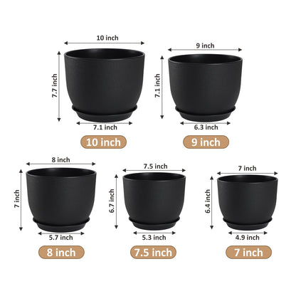 YNNICO Plant Pots 10/9/8/7.5/7 inch Set of 5,Flower Pots with Multi Mesh Drainage Holes, Large Planters for Indoor Outdoor Garden Plants and Flowers. (Black)