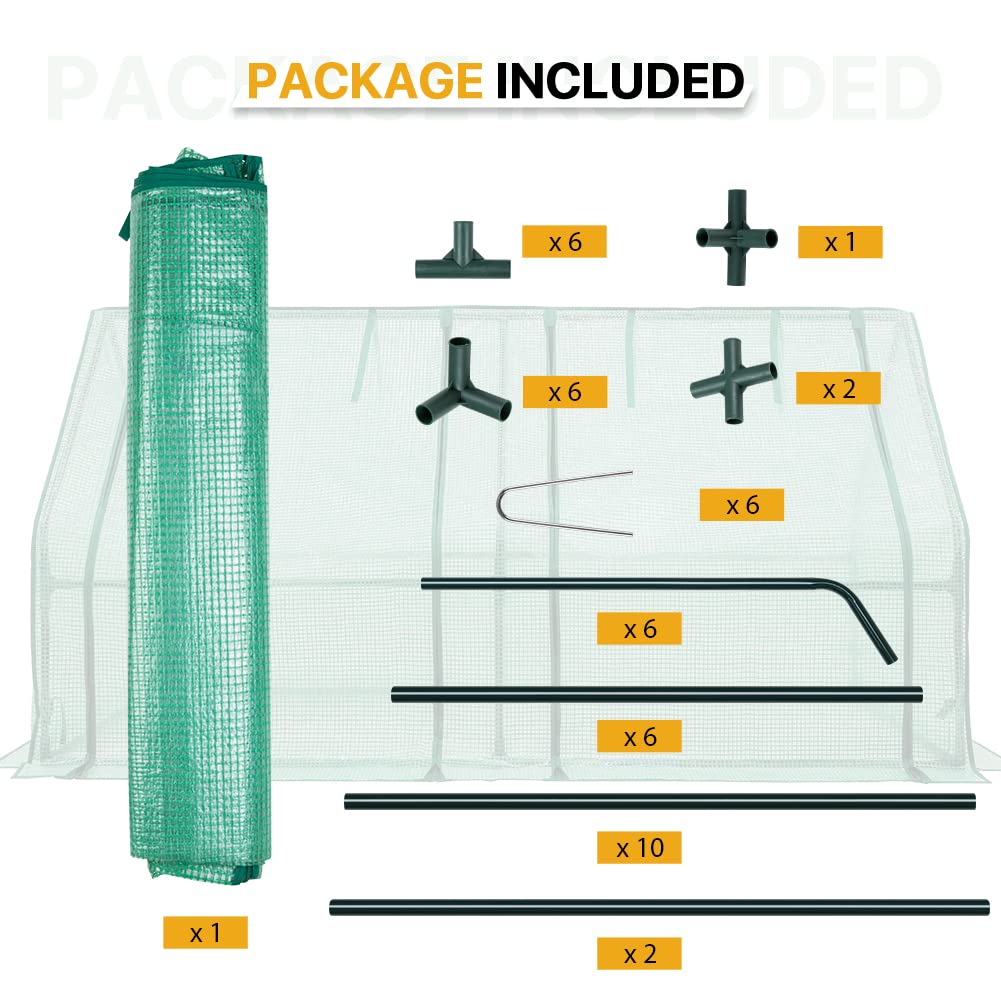 EAGLE PEAK Tunnel Greenhouse Garden Green House with Roll-Up Zipper Doors, Portable, 71"x36"x36", Clear/Green PE Cover