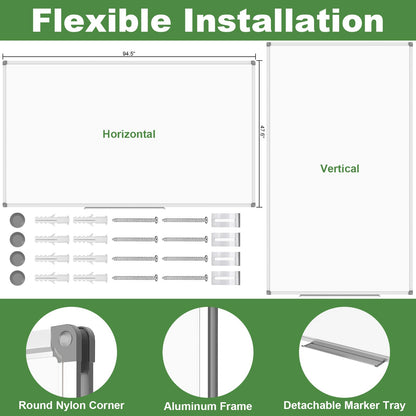 Lockways Dry Erase Board 96 x 48 Inch, Large 4 x 8 Magnetic White Board Pack of 2, Aluminium Frame Whiteboard with Marker Tray for School, Office and Home