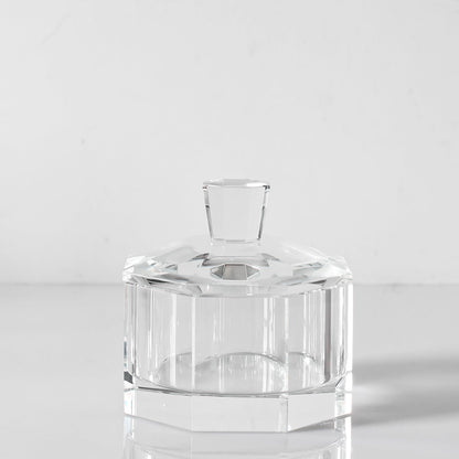 DONOUCLS Crystal Candy Dish with Lid Hand-Cut Home Decorative Jewelry Box/Jar W 5" x H 5" with Multi-faceted, Comes With Gift Box