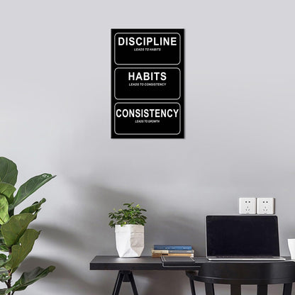Inspirational Wall Art Discipline Leads To Habits Motivational Quotes Picture Print Inspiring Positive Sign Poster Artwork for Modern Bedroom Living Room Wall Decoration Ready To Hang [12''Wx18''H]