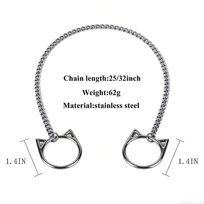 C CHIC CHOK YOUR BODY TALK Cat O-Ring Slip Chain Necklace Stainless Steel Cuban Chain Punk Choker Necklace Jewelry Gift for Women