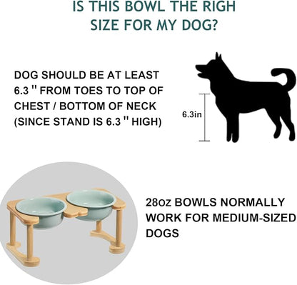 Elevated Ceramic Dog Bowls, Raised Dog Bowl with Anti-Slip Stand, Pet Feeding Dishes for Medium Sized Dogs, Modern Pet Feeder Bowl, Dog Food & Water Bowl Set (6.3" Tall-28oz-Light Green)