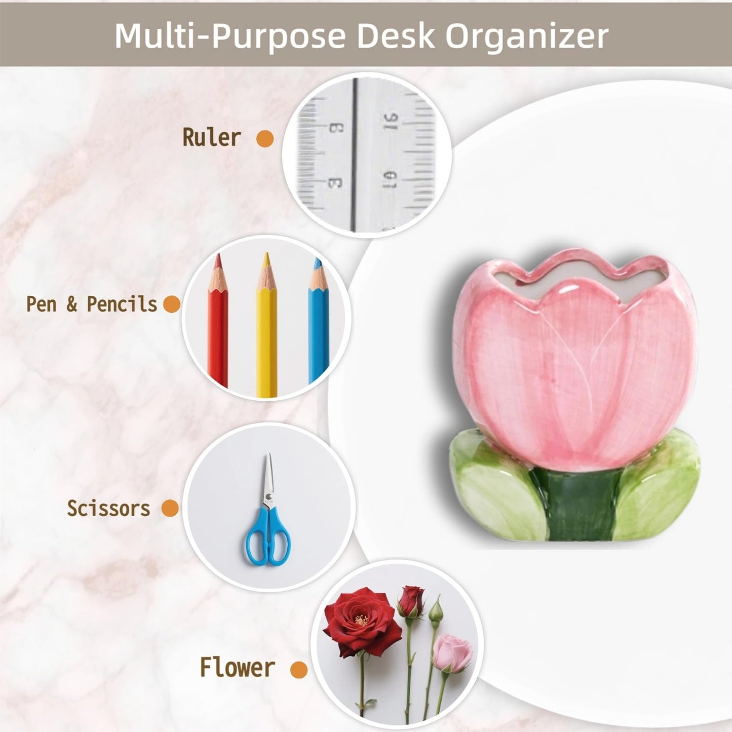 lyvantha Pink Pencil Holder,Ceramic Tulip Pen Holder, Multi-Purpose Makeup Brush, Aesthetic Office Vanity Kitchen Desktop Decor,Perfect Birthday Christmas Gift for Women Girls