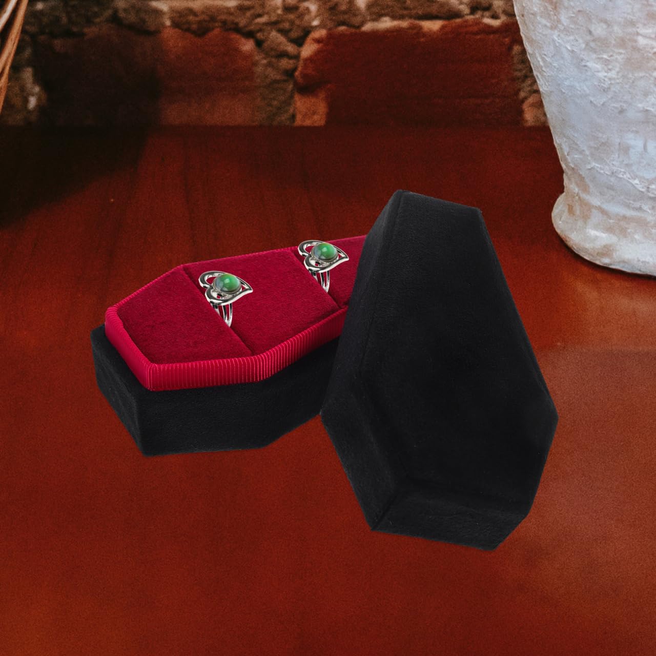 KICHOUSE Coffin Ring Box Gothic Ring Box Jewelry Storage for Rings Halloween Jewelry for Wedding Proposal Portable Travel Case 3.62 X 2.12 X 1.69 in