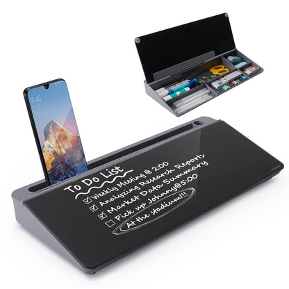 TSJ OFFICE Desktop Whiteboard Dry-Erase-Board - Computer Keyboard Stand White Board Surface Pad with Drawer, Desk Organizers with Accessories for Office, Home, School Supplies - Black＆Grey