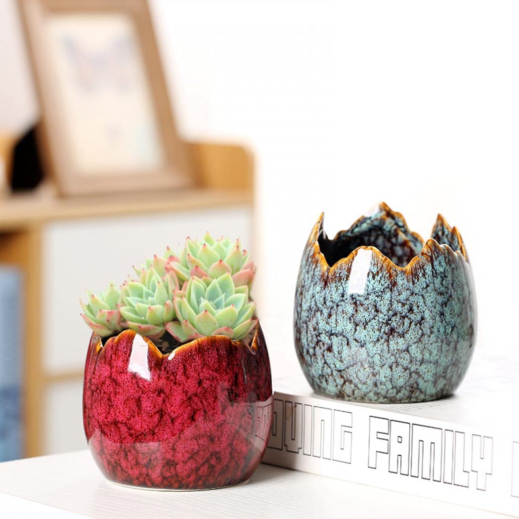 YYW Succulent Pots, 4 Pack Ceramic Planters for Indoor Plants in, Dragon Egg Broken Shell Design Flower Pots with Drainage Hole, Stylish Plant Pots,Home Office Decor (Four Piece)
