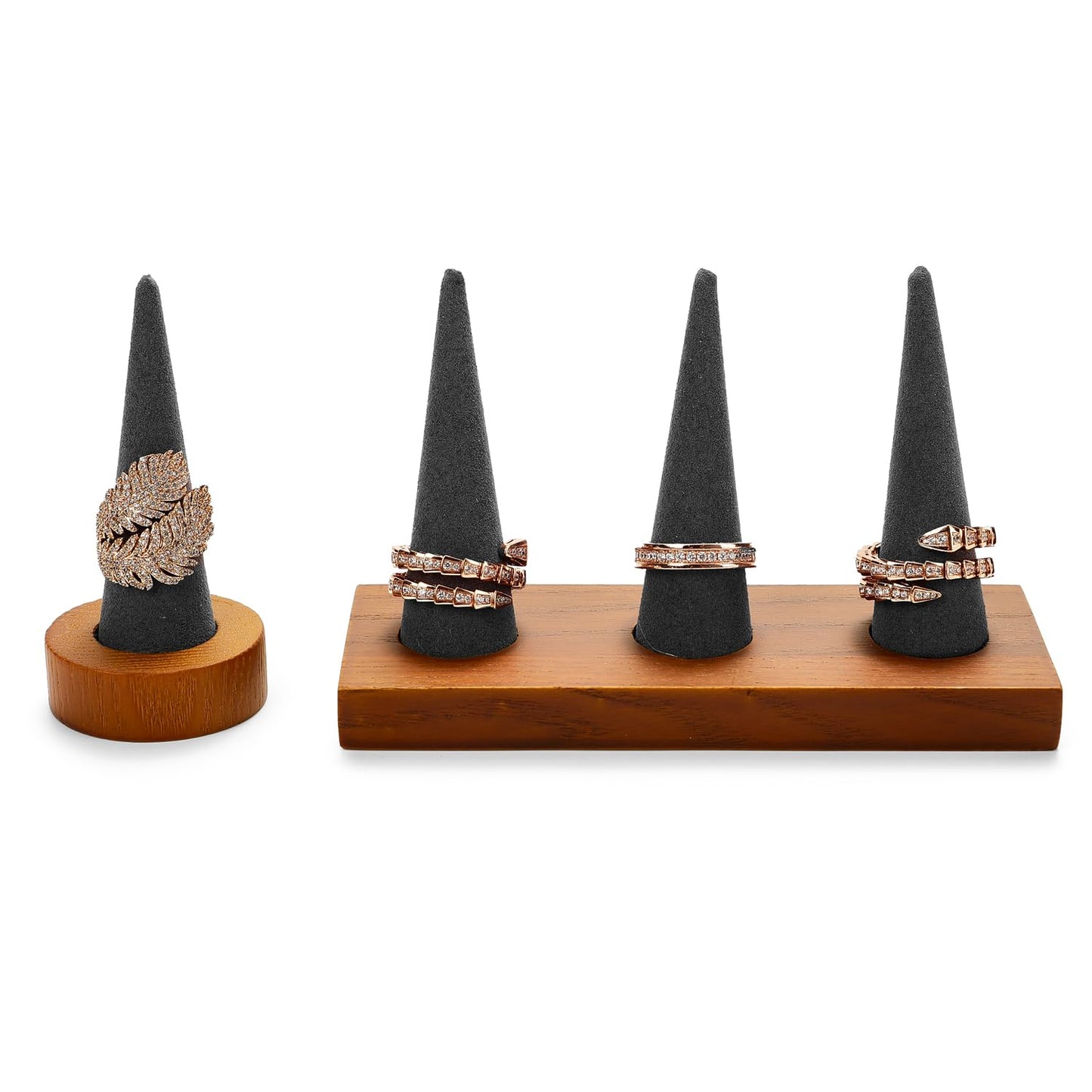 Oirlv Solid Wood Single Ring Display Stand Grey Ring Organizer Holder for Women Gift