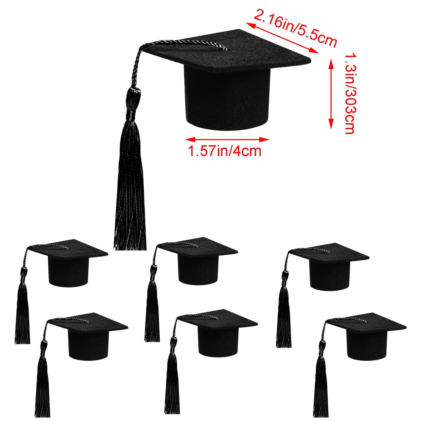 12pcs Mini Graduation Cap for Crafts Black Felt Graduation Hat Bottle Toppers with Tassels Mini Cap Decorations Bottle Toppers for Party Table Decoration (Black)