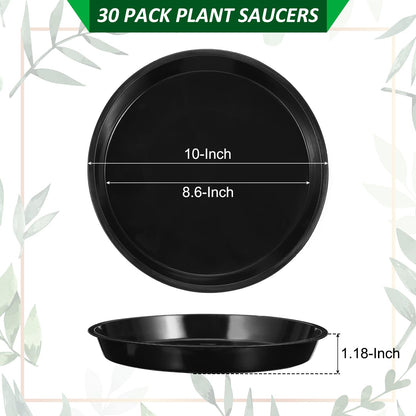 PATIKIL 30 Pack Plastic Plant Saucer, 10 Inch Plastic Plant Tray for Pots Flower Round Plant Dish Plant Drip Trays Water Tray Pot Drainage Tray for Indoors Outdoors Garden, Black