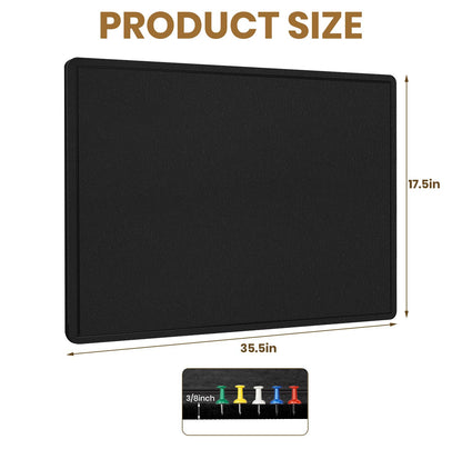 Bulletin Board - 35 x 17.5 inches Decorative Felt Pin Board - Cork Board Alternative for Wall - Foldable Photo Board Self-Adhesive Prayer Board with 20 Pushpins - Black