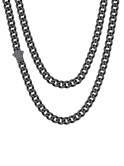 ChainsHouse Black Chain for Men Stainless Steel Cuban Link Chain Miami Necklace Hip Hop Metal Plated Women Jewelry