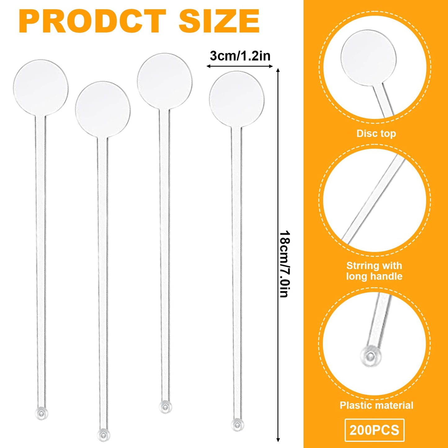 200Pcs Cocktail Swizzle Sticks, 7 Inches Drink Stirrers Bar Drinks Mixing Rod for Coffee Whiskey Beverage (Clear)