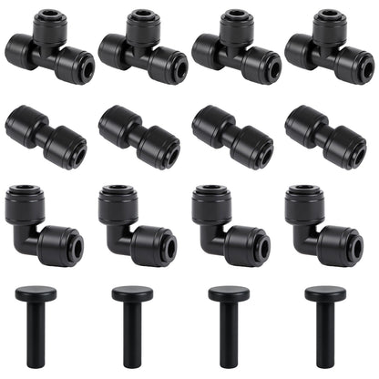 Copadri Quick Connect 1/4" Drip Irrigation Fittings Kit: 40 Pieces Drip Line Connection Push to Fit Parts for 1/4-Inch Tubing Dripline Hose Connectors for Garden Lawn Sprinkler System