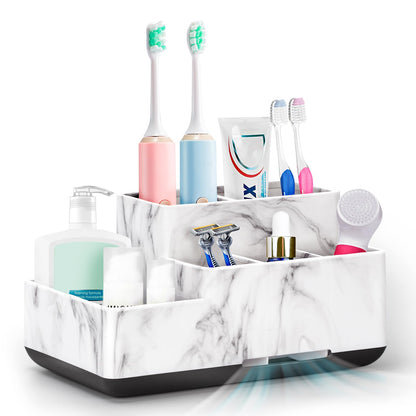 Toothbrush Holder,Bathroom Organizer Countertop, 5 Compartments Multifunctional Storage for Cosmetic, Makeup, Office Stationery Pencil,Toothpaste, Toothbrush,Ideal Gift for Home, Office