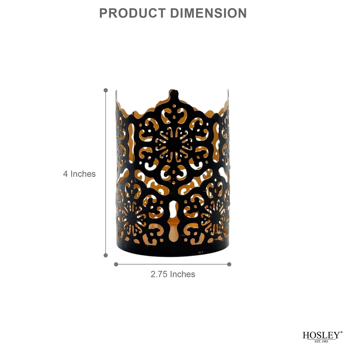 Hosley Set of 3 Black Metal Candle Holders 4 Inch High - Lattice Cut Lanterns for Table Centerpiece, Wedding, Home Decor, Indoor Outdoor