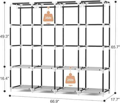 VTRIN Portable Closet for Hanging Clothes 67 Inch Wide Large Capacity Portable Wardrobe Closet with Cover, 4 Storage Shelves and 4 Hanging Rod Sturdy Free Standing Closet for Bedroom, Black