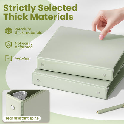 SUNEE 3 Ring Binder 1 Inch 2 Pack, Clear View PVC-Free (Fit 8.5x11 Inches) for School or Office, Sage Green